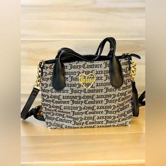 Juicy Couture Crossbody black/gray double handles adjustable strap 11 x 7 in - Picture 1 of 10